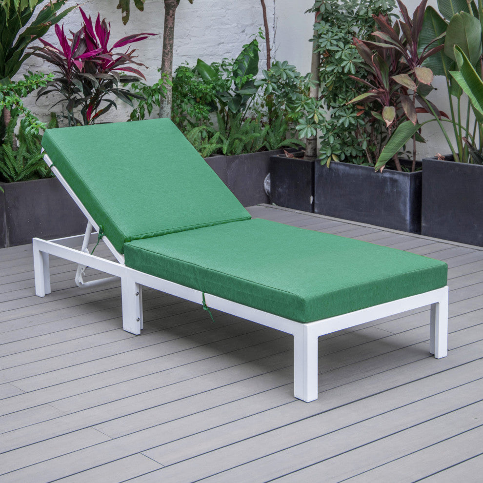 Chelsea White Patio Chaise Lounge Chair With Cushions, Green