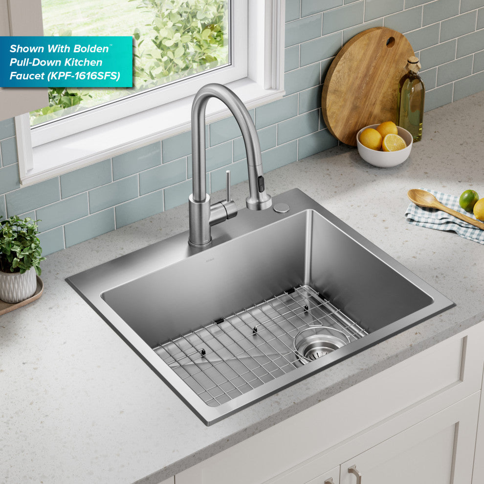KRAUS Fairlane 25" Drop, / Top Mount 1-Bowl Stainless Steel Kitchen Sink