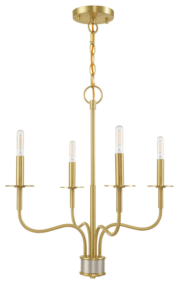 Mid Century Modern Satin Brass Mini Chandelier