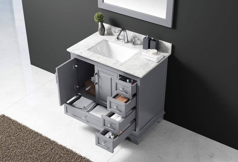36" Single Sink Bathroom Vanity With Carrara Marble Top