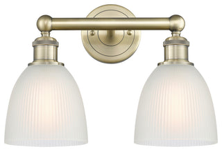 Castile 2-Light 15" Bath Vanity Light, Antique Brass Finish, White Shade