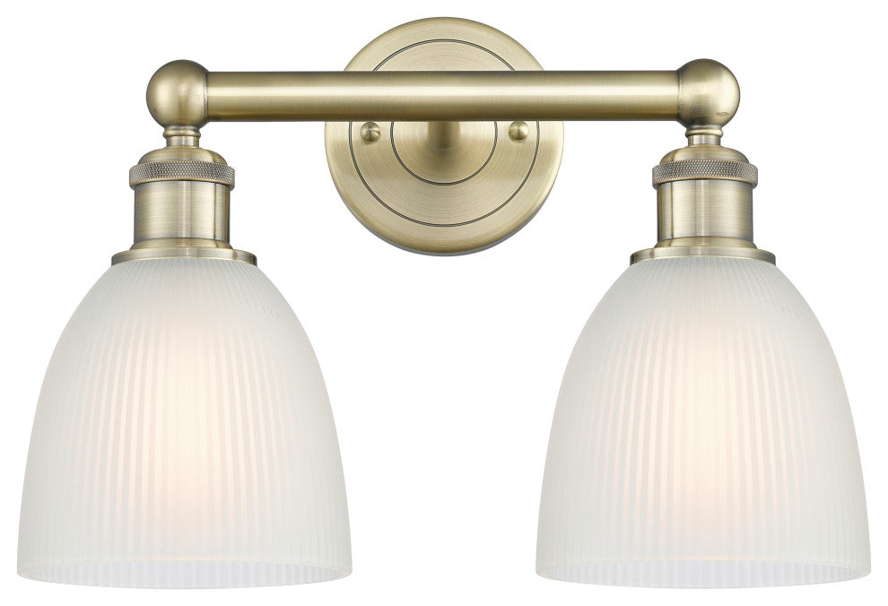 Castile 2-Light 15" Bath Vanity Light, Antique Brass Finish, White Shade