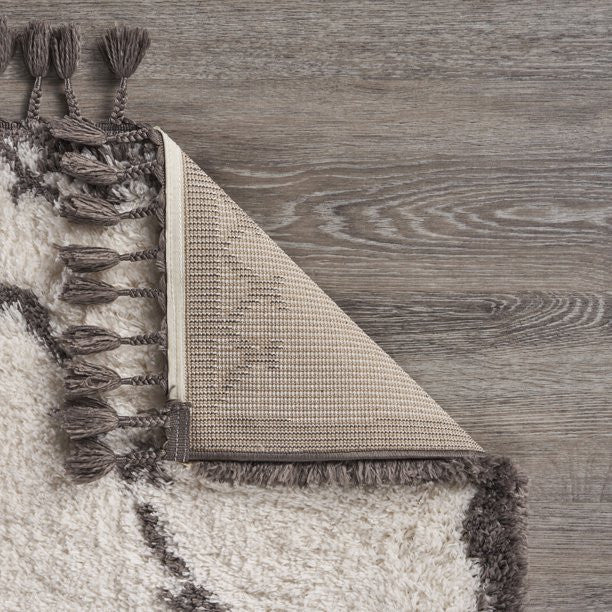 8" x 10" Cream and Gray Geometric Fringe Area Rug