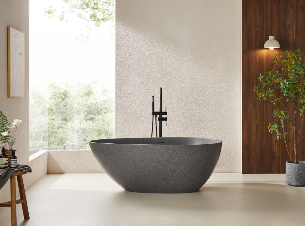 Vanity Art 59" x 31" Freestanding Soaking Stone Resin Bathtub
