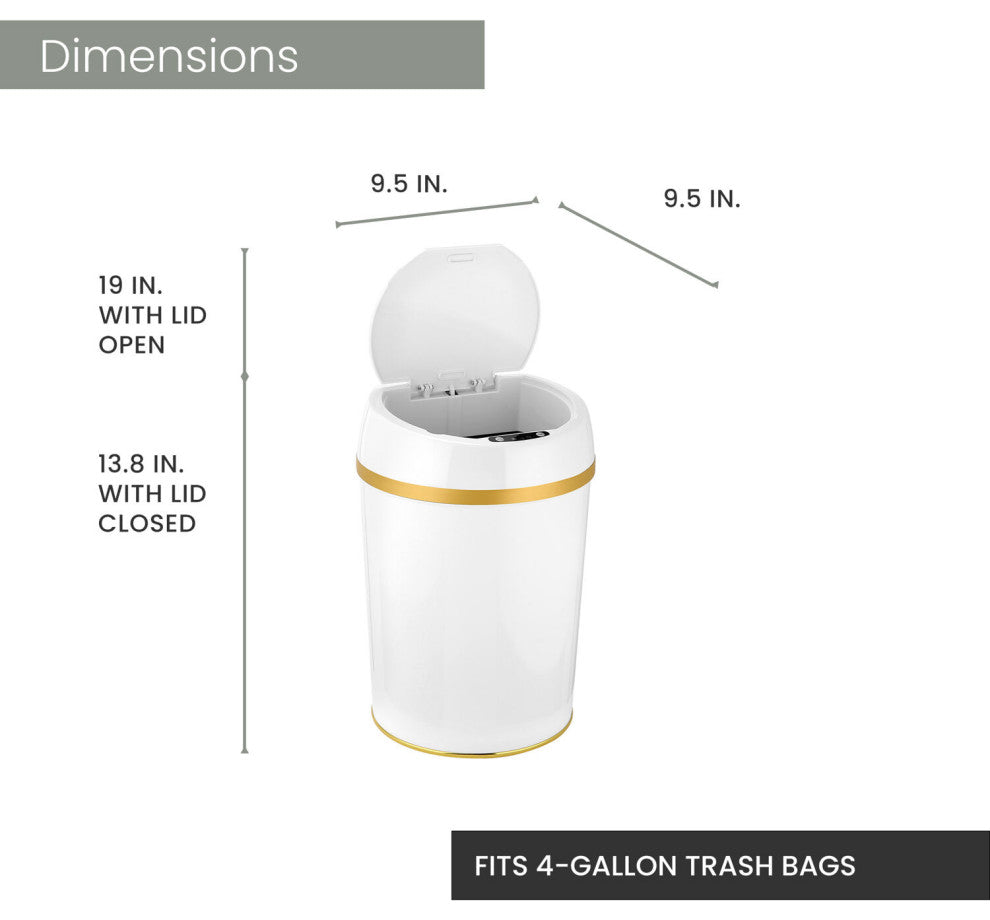 9-Liter / 2.3-Gallon Trash Can With Sensor Lid, White