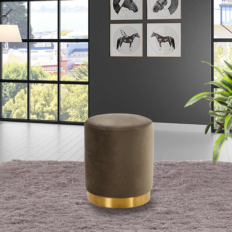 Remmey 16" Modern Round Velvet Vanity Ottoman, Dark Grey