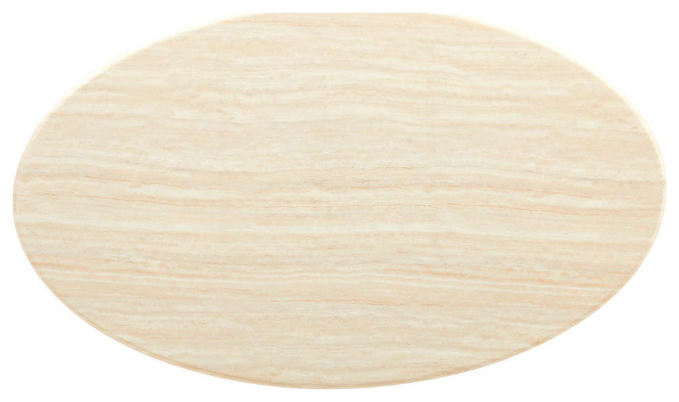 Lippa 60" Oval Artificial Travertine Dining Table, White Traventine