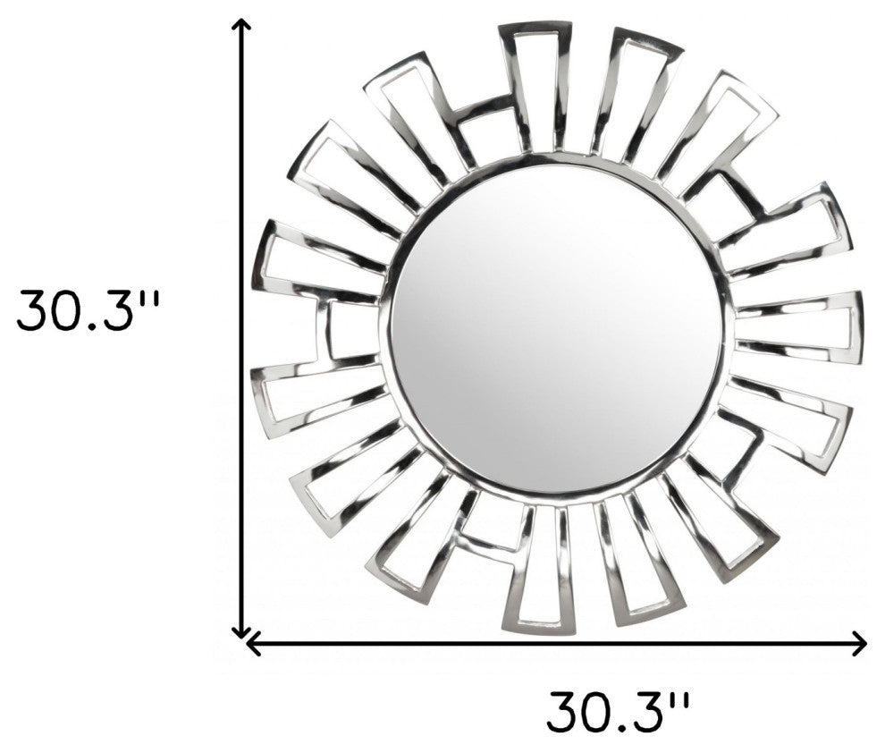 Silver Geometric Design Round Mirror