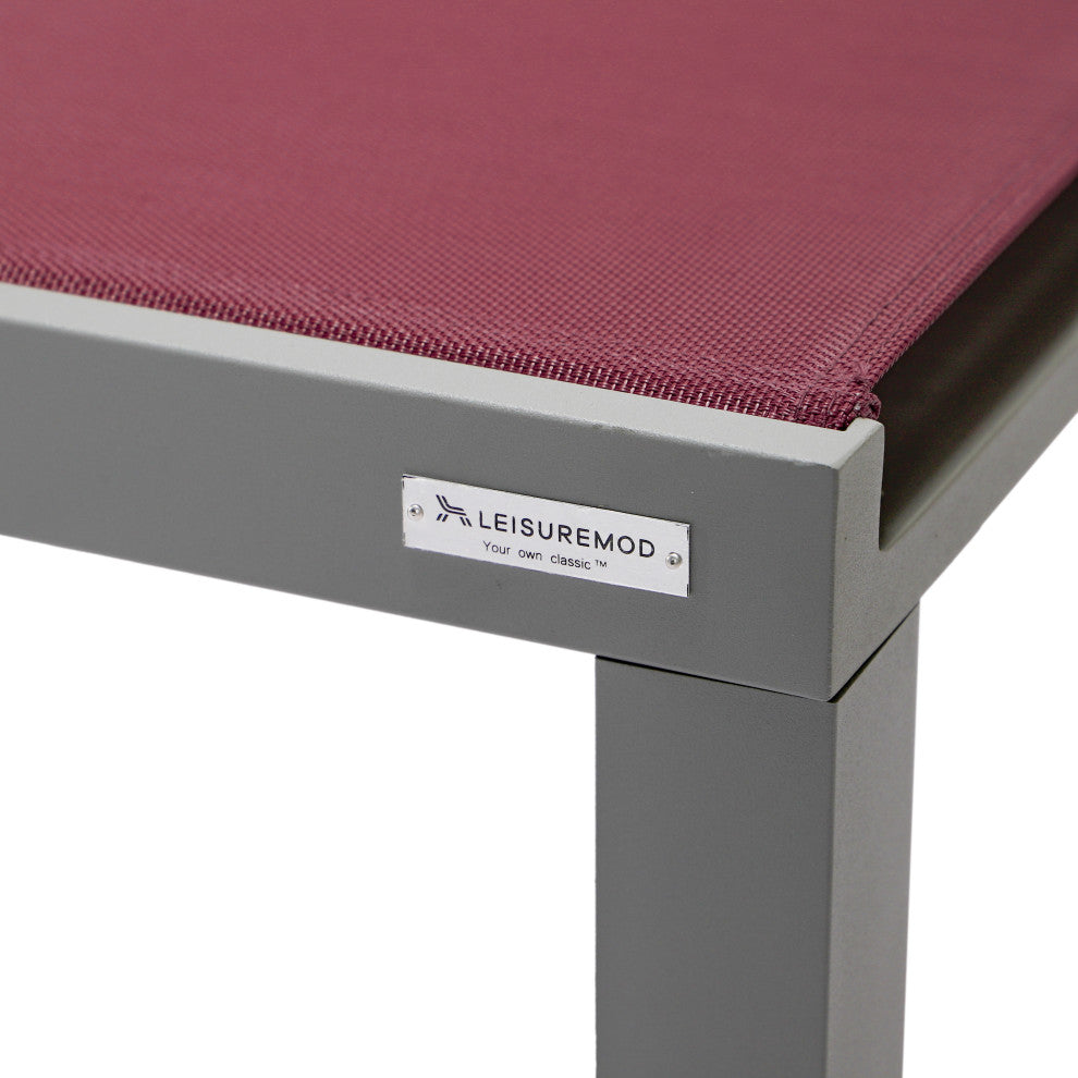 LeisureMod Marlin Patio Chaise Lounge Chair With Gray Frame, Burgundy
