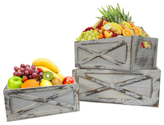 Rustic Nesting Wooden Crates Storage Container, Barn Door, White