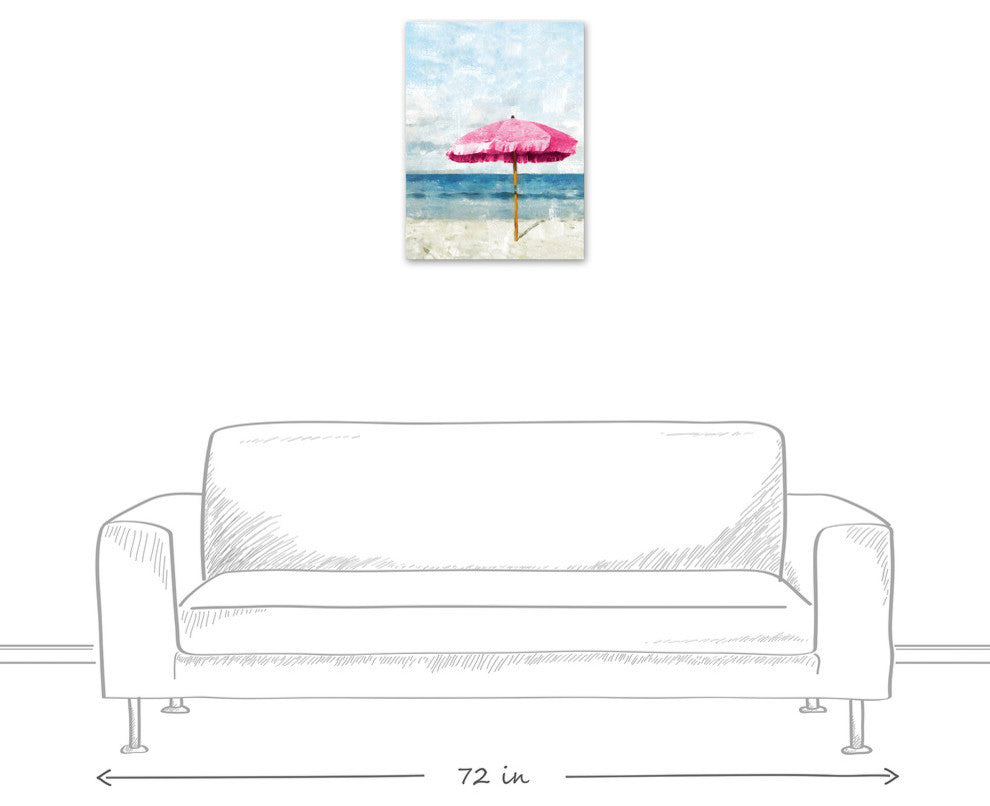 Pink Beach Umbrella 18x24 Canvas Wall Art
