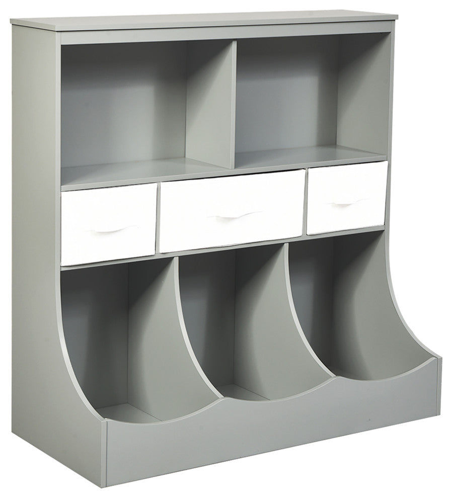 Costway Freestanding Combo Shelf Cubby Bin W/3 Baskets Grey