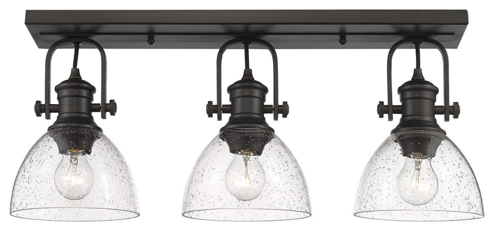 Hines 3-Light Bath Vanity, Rubbed Bronze, Seeded Glass
