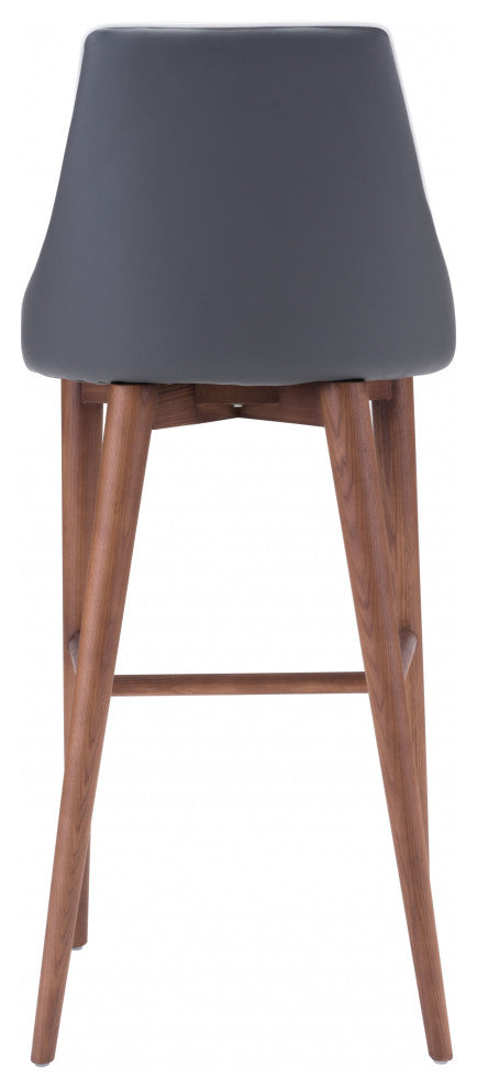 Dark Gray With White Piping and Walnut Bar Chair