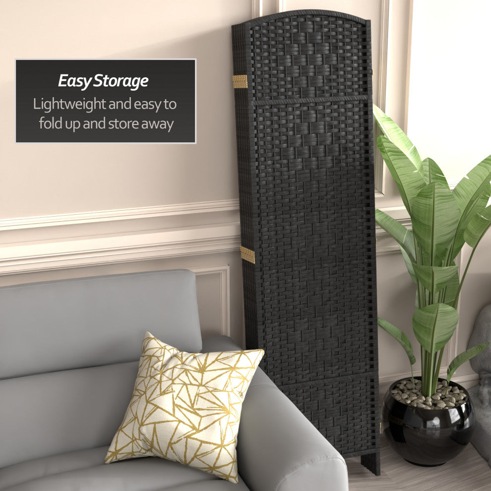 6' Tall Diamond Weave Fiber Room Divider, Black, 6 Panel