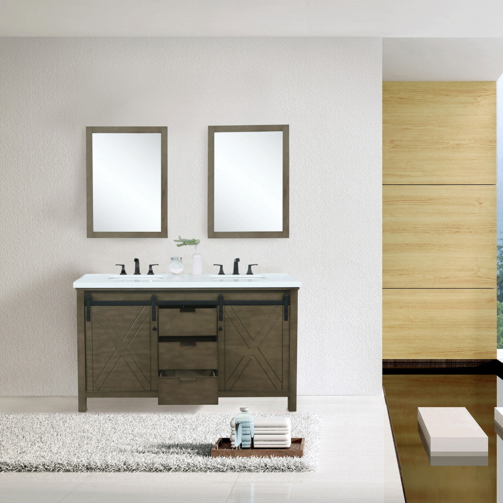 Marsyas Transitional Rustic Brown 60" Double Vanity Set