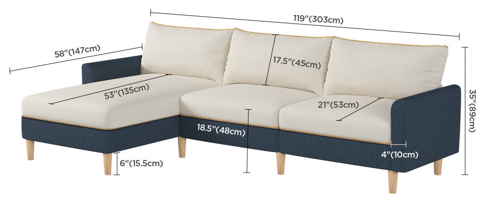 L-Shaped Linen Sectional Sofa with High-Elasticity Cotton Backrest