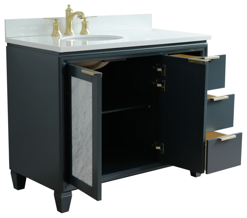 43" Single Vanity, Dark Gray Finish With White Engineered Stone Top