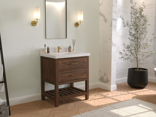 Parker Teak 30" Single Sink Bath Vanity in Dark Walnut 1.5" White Quartz