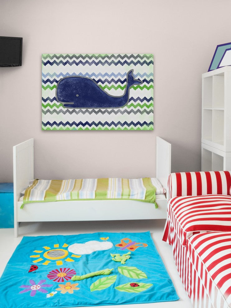 Marmont Hill, "Navy Whale" by Reesa Qualia Painting on Wrapped Canvas, 30x20