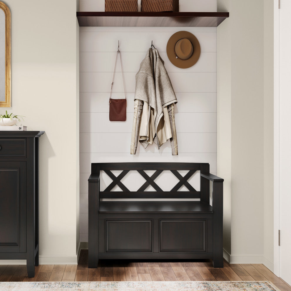 Amherst Solid Wood Small Entryway Storage Bench, Hickory Brown