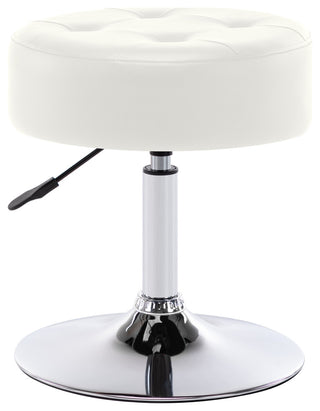 Round Swivel Faux Leather Vanity Stool, White, Standard