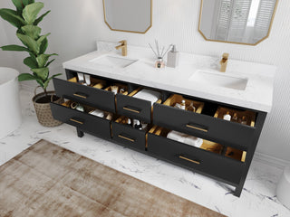 Parker 72" Double Sink Bath Vanity, Black 2" Calacatta Gold