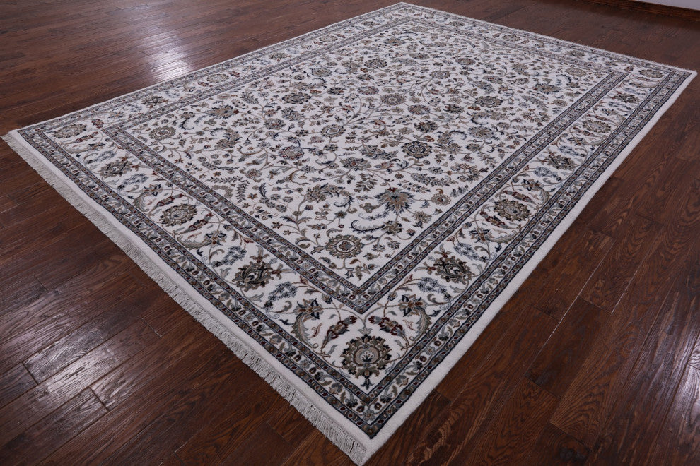 8' 11" X 12' 3" Hand-Knotted Persian Nain Wool and Silk Rug Q9350