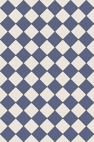 Joli Sol Checkers Blue and Ivory Vinyl Mat, 48x72 Rectangle