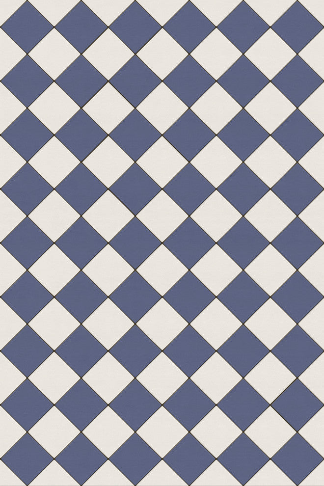 Joli Sol Checkers Blue and Ivory Vinyl Mat, 48x72 Rectangle