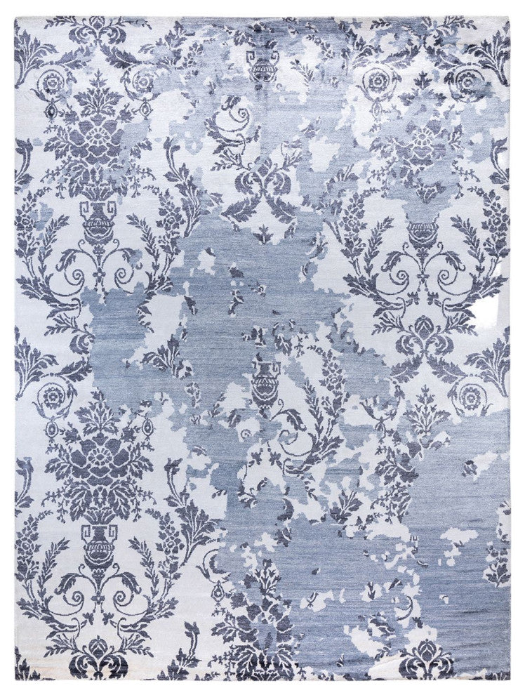 Modern, One-of-a-Kind Hand-Knotted Area Rug - Blue, 9' 3" x 12' 4"