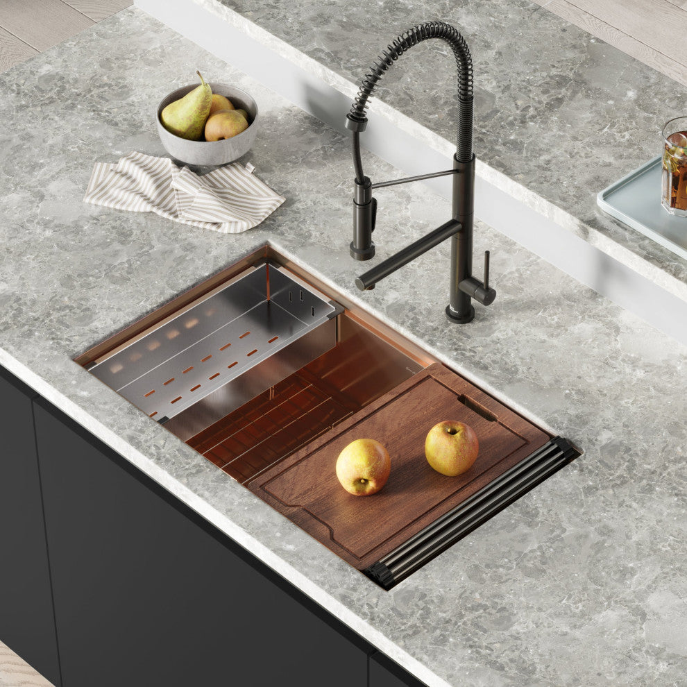 Tourner 32 x 19, Single Basin, Undermount Kitchen Workstation Sink, Rose Gold