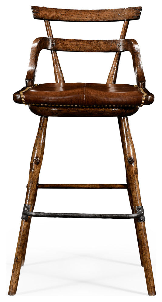 Oak Barstool With Studded Leather Seat, Side