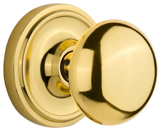 Classic Rosette Passage New York Knob, Polished Brass