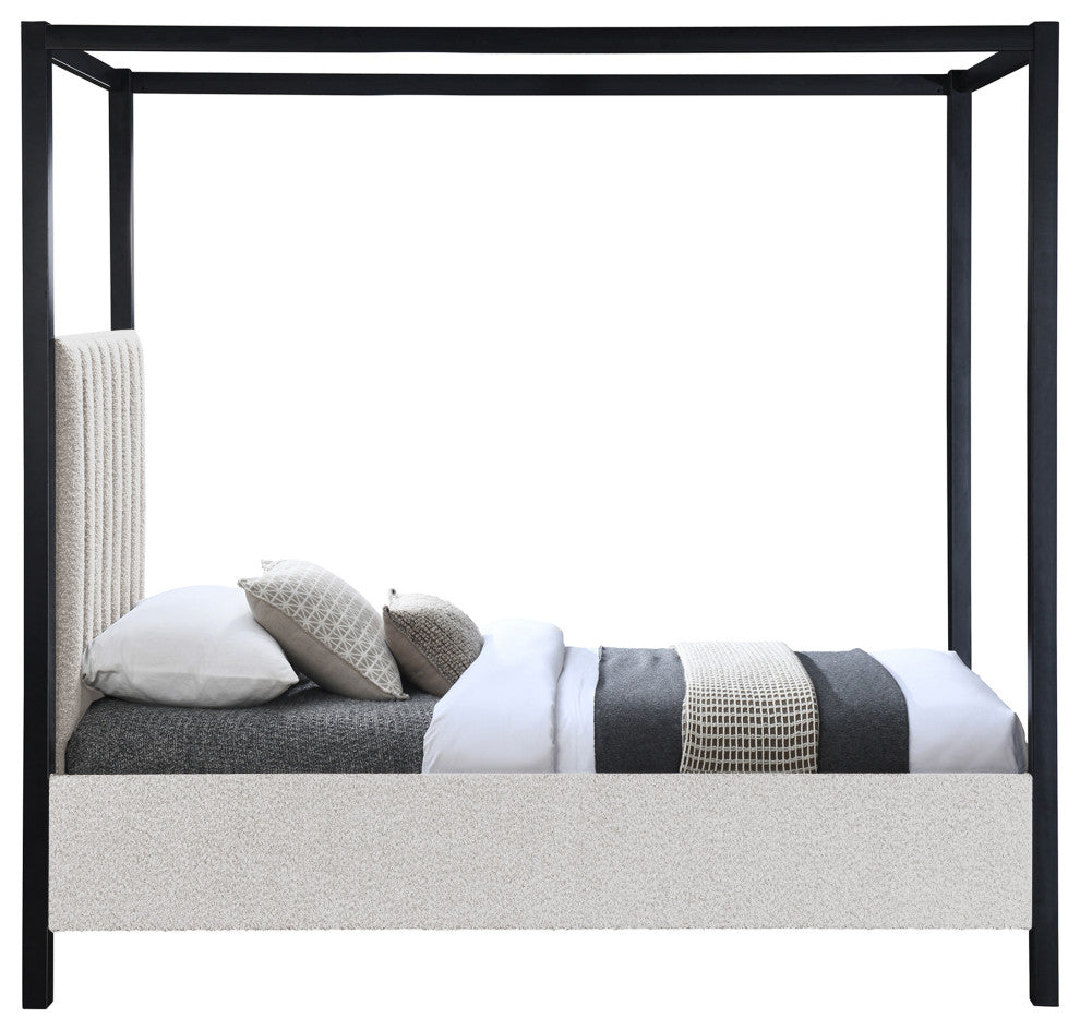 Kelly Boucle Fabric Upholstered Bed, Cream, Twin
