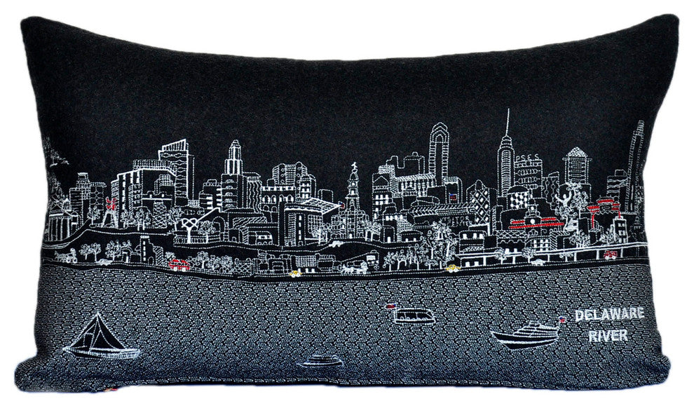 Prince Sized Philadelphia Skyline Cushion, Black