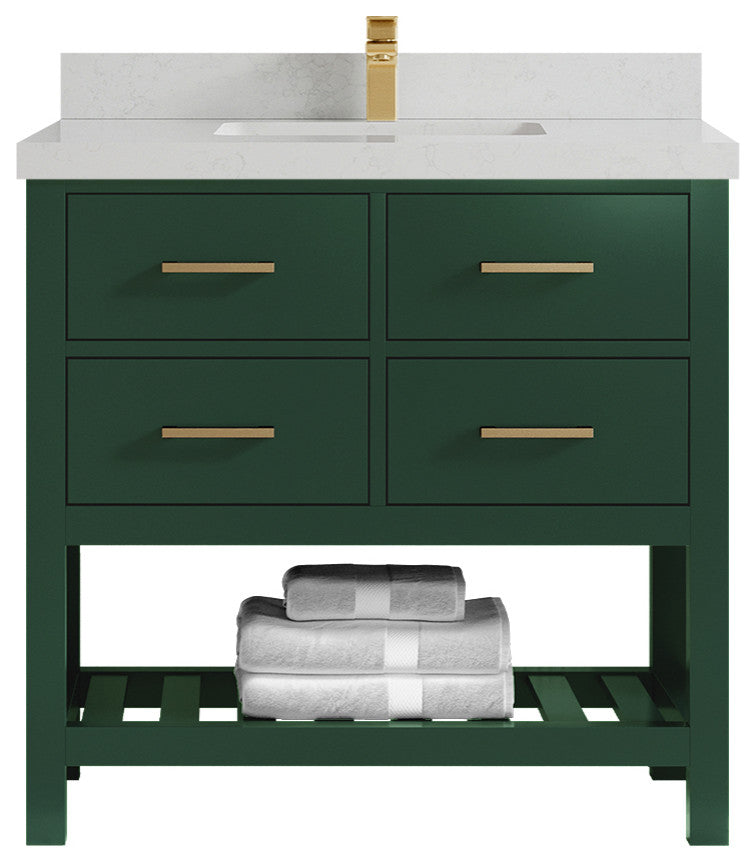 Parker 36 Single Sink Bath Vanity in Lafayette Green  2" Carrara Quartz