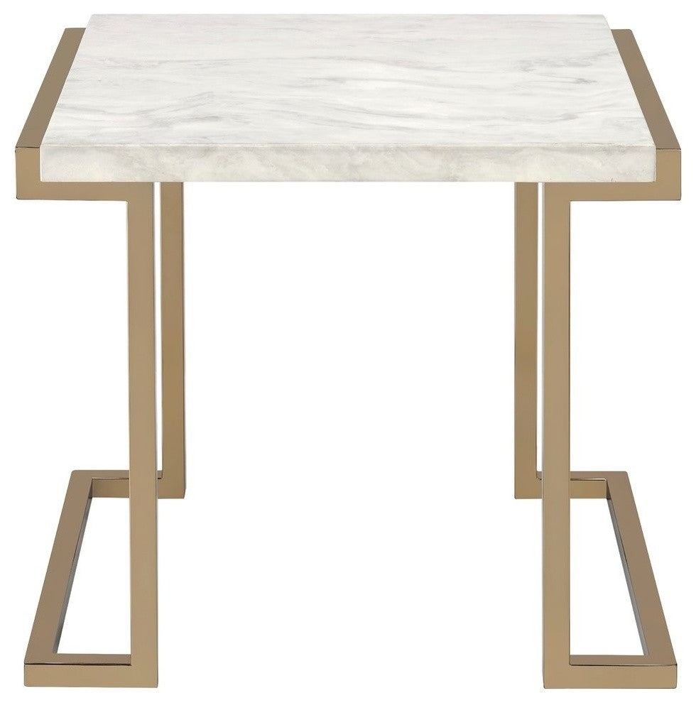 Boice II End Table, Faux Marble and Champagne