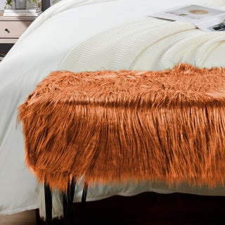 Mongolian Fur Ottoman, Rust, 46"x16"x22"