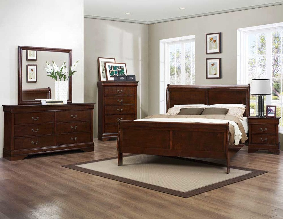 Homelegance Mayville 5-Piece Sleigh Bedroom Set, Brown Cherry