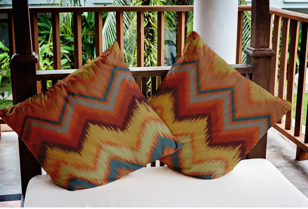 20" x 20" Ikat Chevron Indoor/Outdoor Polyester Throw Pillow, Sienna