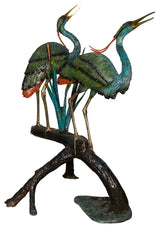 Two Herons On A Branch Large Bronze Sculpture