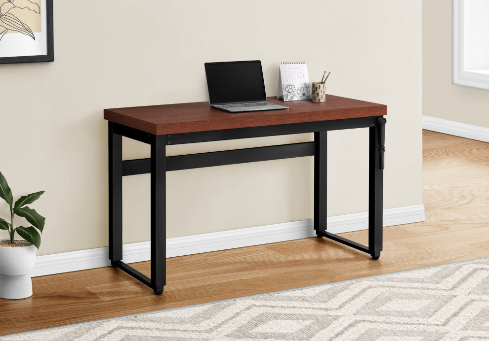 Computer Desk 48"L Cherry, Adjustabe, Black Metal