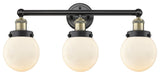 Small Edison Beacon-3 Lt 25"Bath Vanity Lt-Black Antique Brass-Matte White Shade