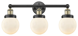 Small Edison Beacon-3 Lt 25"Bath Vanity Lt-Black Antique Brass-Matte White Shade