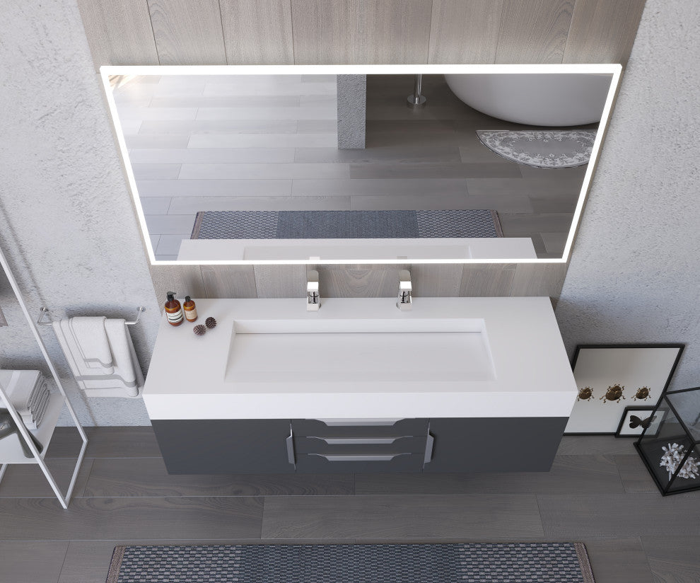 CastelloUSA Alpine 60" Wall Mounted Vanity, Base Only, Black, Brushed Nickel