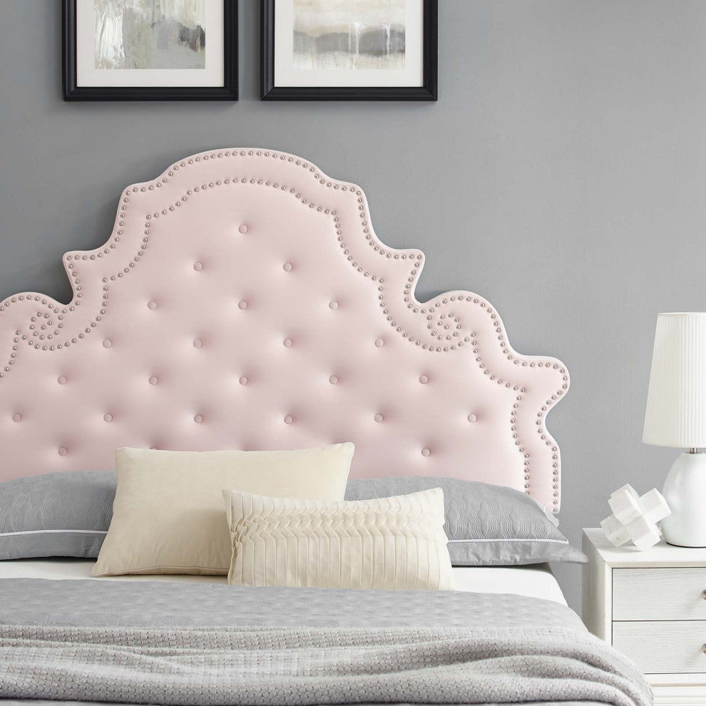 Tufted Platform Bed Frame, King Size, Velvet, Pink, Modern Contemporary, Bedroom