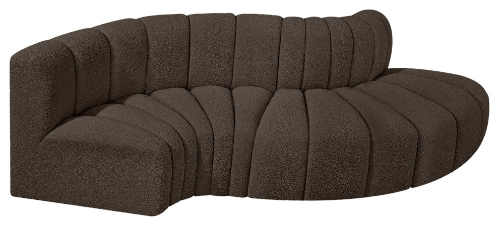 Arc Boucle Fabric Upholstered 4-Pc. S-Shaped Modular Sectional, Brown