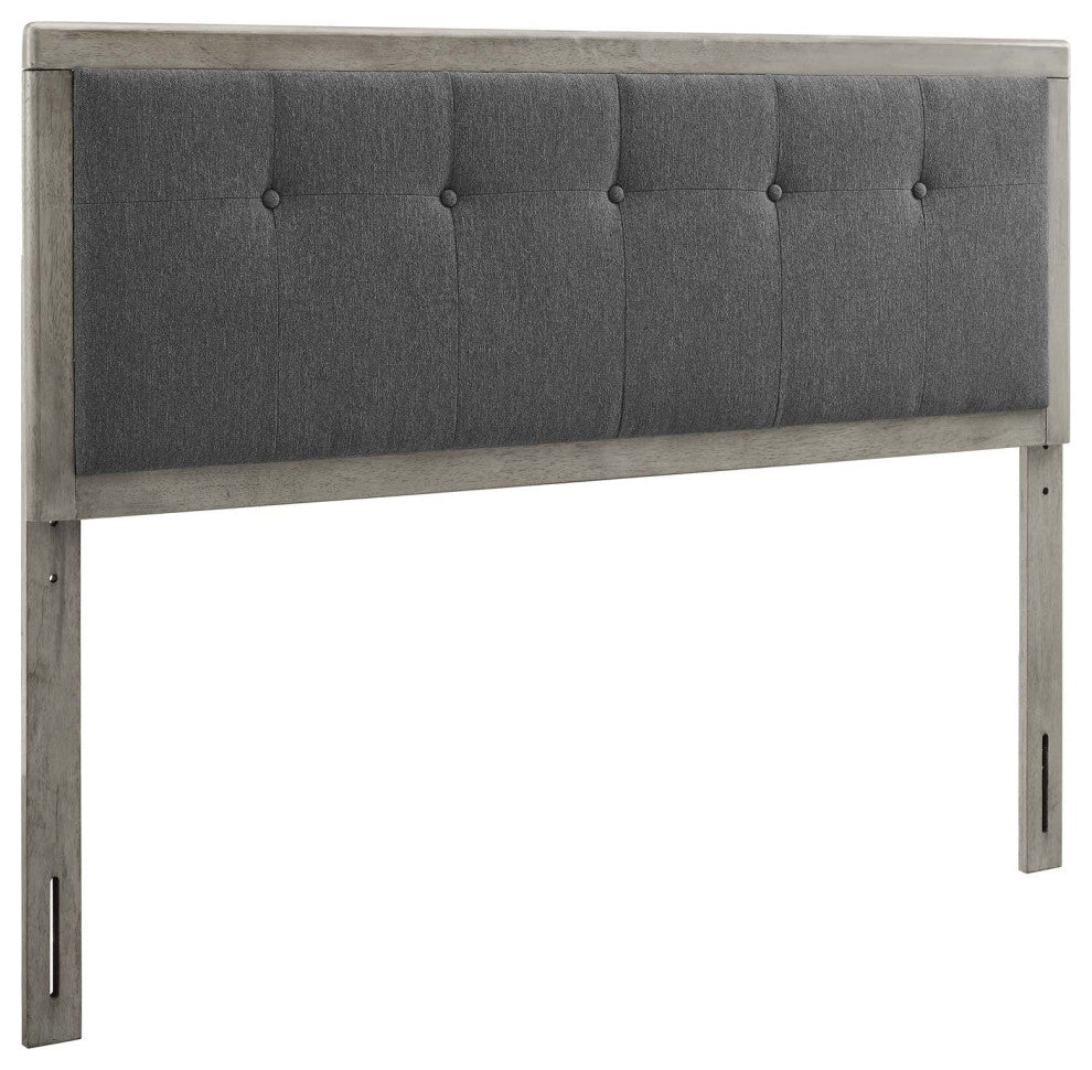 Draper Tufted King Fabric and Wood Headboard Gray Charcoal
