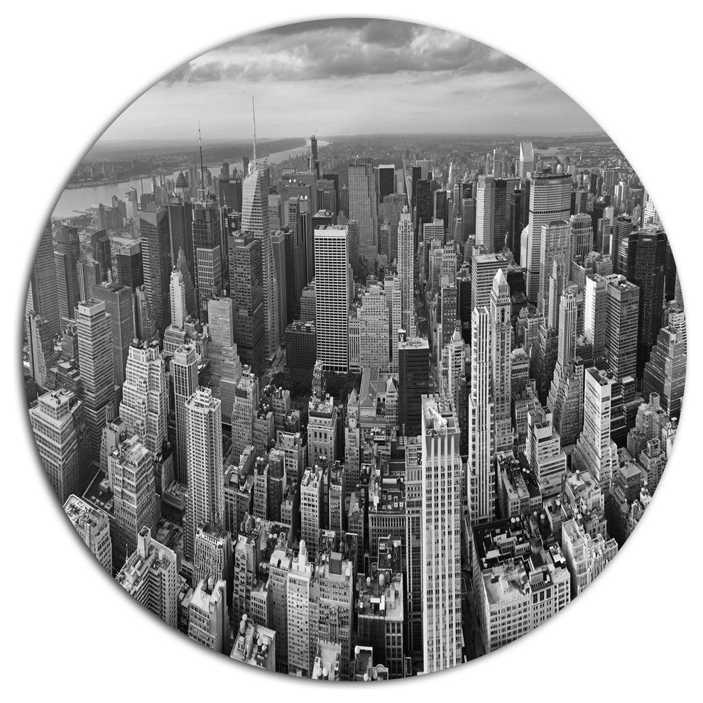 Panoramic Aerial View Of Manhattan, Cityscape Disc Metal Wall Art, 23"
